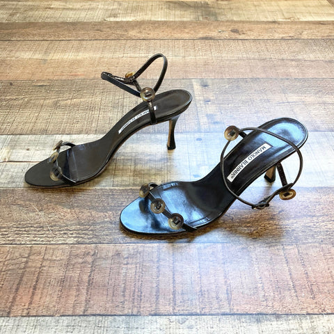 Manolo Blahnik Brown Button Strap Sandals- Size 38