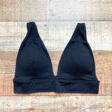 Inibud Black Ribbed Plunge Padded Sports Bra- Size S