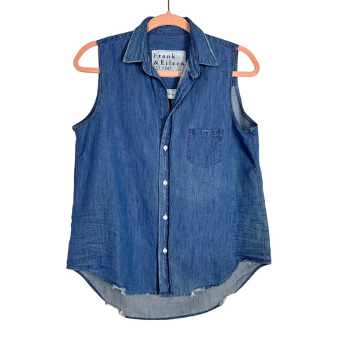 Frank & Eileen Fiona Distressed Chambray Sleeveless Top - Size XS