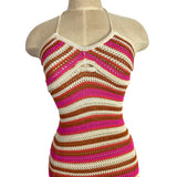 Dress Forum Color Block Crochet Halter Tie Dress- Size S