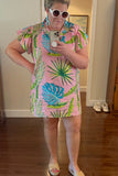 Holly Shae Design Pink Palm Print Belted Dress- Plus Size (fits like 18)