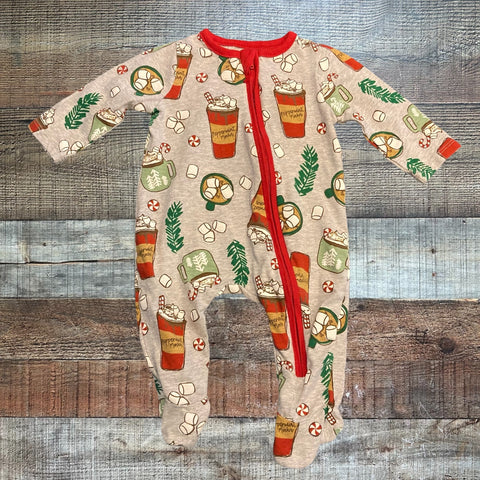 Mudpie Gray Hot Cocoa Zip Up Footie Outfit- Size 0-3M