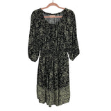 Knox Rose Black/Gray Floral Print Elastic Waist and Neckline Dress- Size M (sold out online)