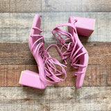 Scoop Pink Strappy Lace Up Block Heel Sandals- Size 7.5 (sold out online)