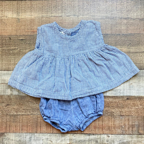 Figge Ivory/Chambray Striped Top with Chambray Bloomers Set- Size 4T (sold as a set)