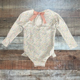 Minnow Pastel Floral Print with Back Ribbon Bow Long Sleeve Swimsuit- Size 2T (we have matching swimsuit)