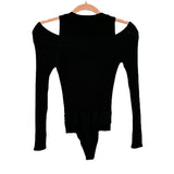 Jonathan Simkhai Black Ribbed Cold Shoulder with Buckle Detail Bodysuit- Size S