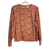 Universal Thread Caramel/Beige/Pink Floral Pattern Ruffle Neckline Top- Size L