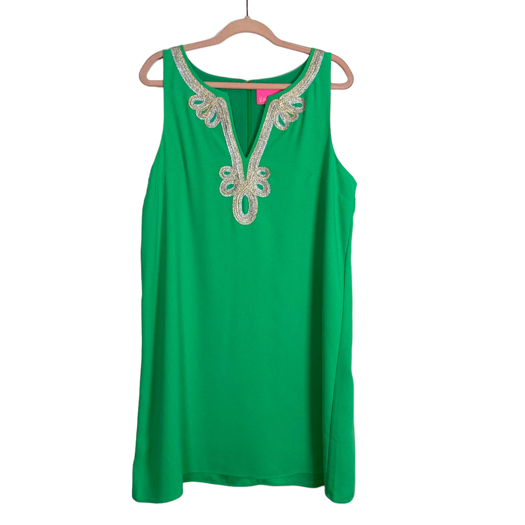 Lilly Pulitzer Green Cherlyn with Gold/Silver Trim Dress- Size 12 The Saved Collection Lilly Pulitzer Green Cherlyn with Gold/Silver Trim Dress- Size 12 The Saved Collection