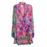 Rococo Sand Pink Tropical Print Faux Wrap Dress- Size XL