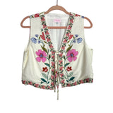 Pink Lily Cream/Floral Print Front Tie Vest - Size S