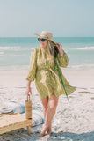 Roller Rabbit Yellow with Striped Floral Print Balloon Sleeves Button Up Dress- Size XL (see notes)