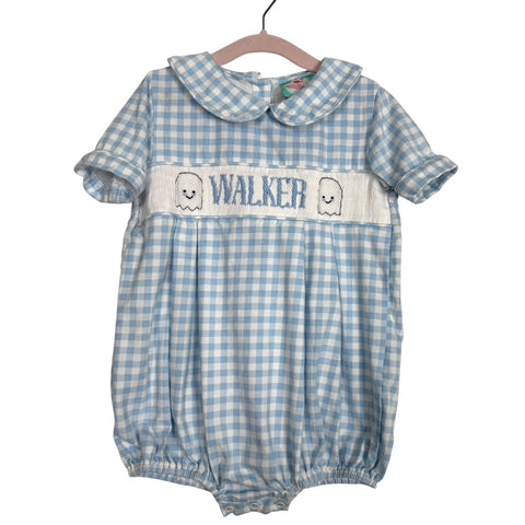 The Smocked Flamingo Blue Gingham Walker Ghost Outfit - Size 2T