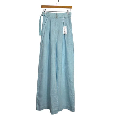 Matthew Bruch Aqua Blue Linen Wide Leg Pleated Pants NWT- Size 1 (see notes)