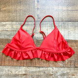 Pick Pink Red Triangle Padded Ruffle Bikini Top NWT- Size M (we have matching bottoms)