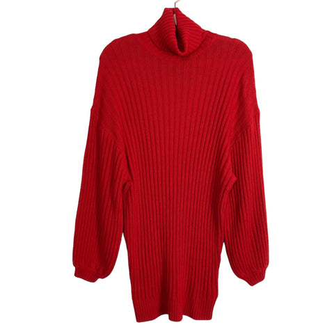 Urban Outfitters Red Chunky Ribbed Knit Turtleneck Sweater Tunic/Dress- Size S