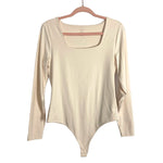 Nuuds Cream Square Neck Long Sleeve Bodysuit- Size L