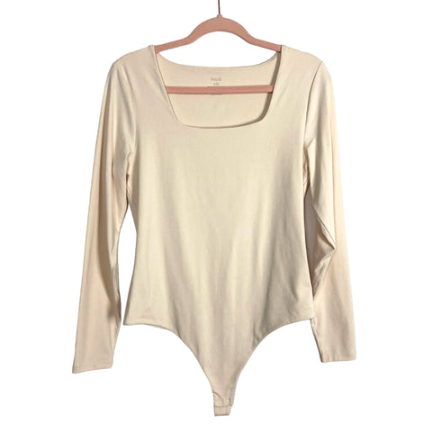 Nuuds Cream Square Neck Long Sleeve Bodysuit- Size L