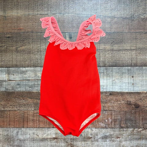 Boden Red/Pink Ruffle Swimsuit - Size 2-3Y