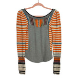 Free People Grey Thermal Knit Patterned Sleeve Low Back Top- Size XS
