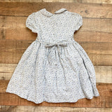 Annafie Blue/Mocha Floral Print with Button Detail and Back Bow Smocked Dress- Size 4Y (see notes)