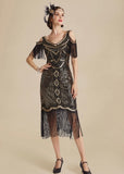 Babeyond Black/Gold Beaded Sequin Off Shoulder Flapper Fringe Dress NWT- Size S