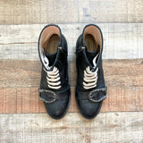 Authentic Pre-Owned Gucci Black Leather Buckled Lace Up Boots- Size 36