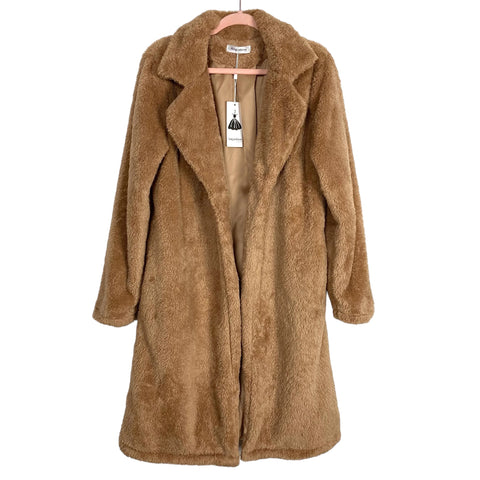 Angashion Caramel Fuzzy Open Front Coat NWT- Size L