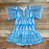 Bell by Alicia Bell Blue Patterned Striped V-Neck with Tassel Tie Dress- Size 6