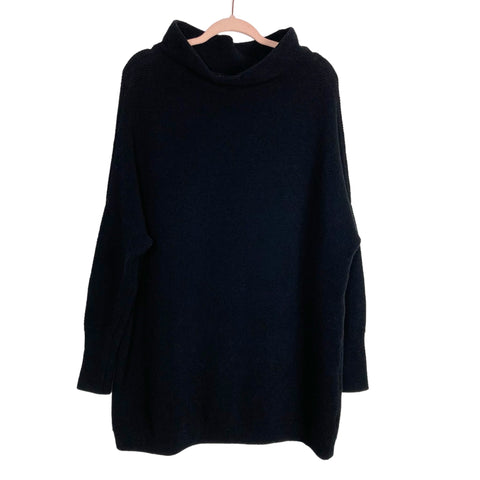 Free People Black Ribbed Mock Neck Tunic Sweater/Dress- Size M