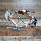 Lauren Lorraine Metallic Silver Ankle Strap Stilettos- Size 8 (see notes)