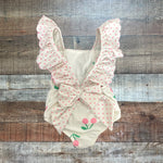 Sal & Pimenta White Cherry/Polka Dot Ruffle Swimsuit - Size 3T