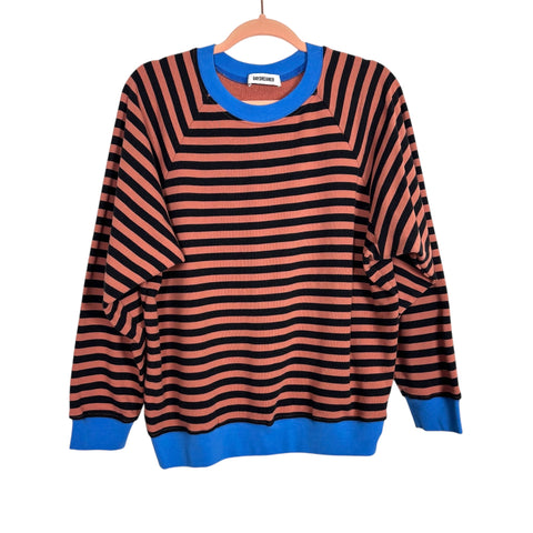 Daydreamer Black/Brown Stripes with Blue Trim Sweatshirt- Size M