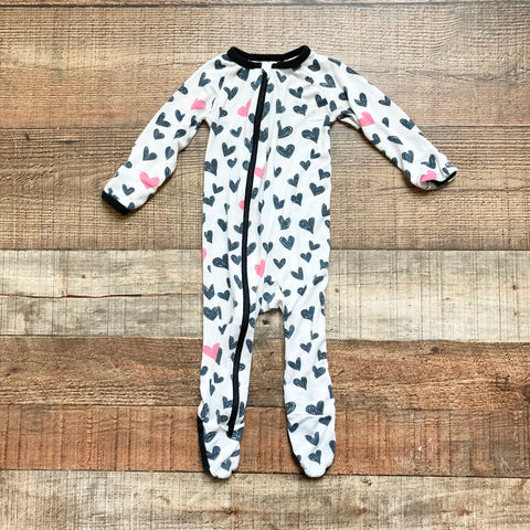 Bestaroo White/Black/Pink Hearts Zip Up Footie Outfit- Size 3-6M