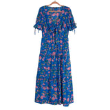 BTFBM Blue Floral Front Tie Cutout Dress- Size L