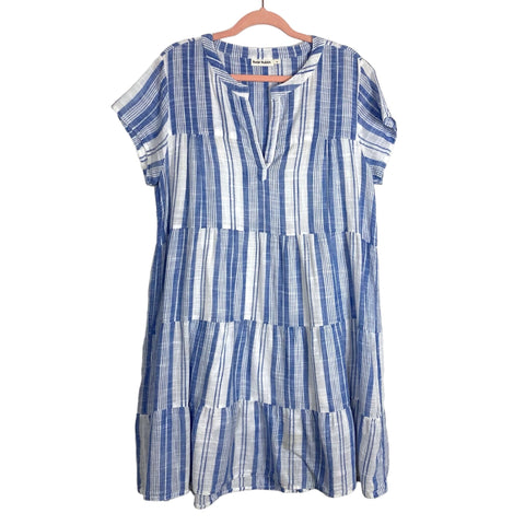 Roller Rabbit White/Blue Striped V-Neck Tiered Dress- Size XL (see notes)