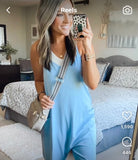 No Brand Light Blue Racerback Tank with Pockets Jumpsuit- Size S