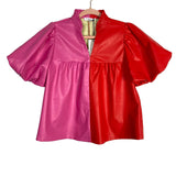 THML Pink and Red Leather Colorblock Daphne Top NWT- Size XS (sold out online)