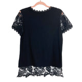 No Brand Black Front Lace Overlay Top- Size S