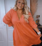 Ninexis Coral Eyelet Deep V with Back Tie Dress- Size XL