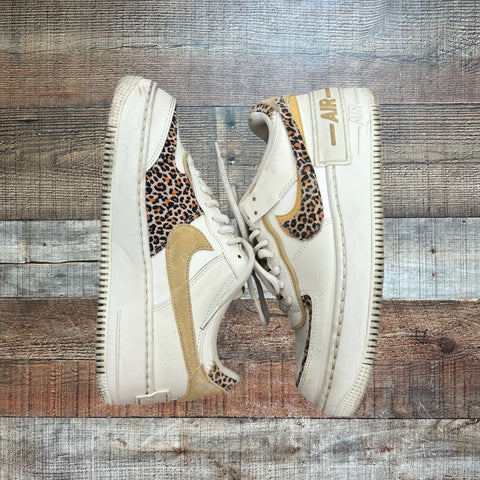 Pre-Owned Nike Air Force 1 White and Leopard Sneakers- Size 8.5 (see notes)