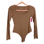 Pumiey Mocha Scoop Neck Long Sleeve Bodysuit NWT- Size M