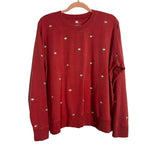 Summersalt Dark Berry Pink with Embroidered Flowers French Terry Relaxed Crew Sweatshirt- Size M (sold out online)