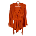 Jen's Pirate Booty Burnt Orange Deep V with Front and Side Ties Bell Sleeve Romper- Size S