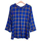 Talbot's Blue Plaid Collared Blouse NWT- Size XL