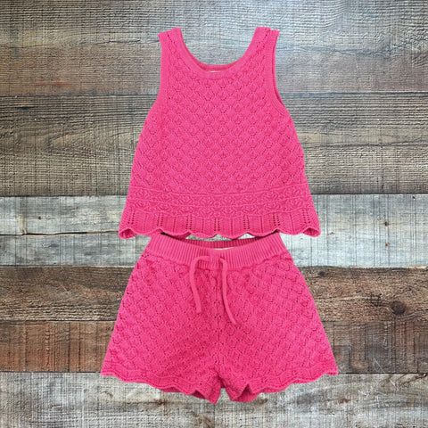 Zara Hot Pink Knit Two Piece Short Set- Size 3-4 Years (sold as set)