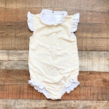 Sun House Children's Pale Yellow with White Floral Pattern Ruffle One Piece- Size 5