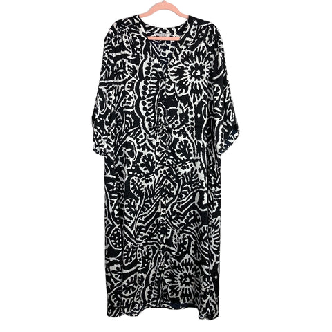 Nic + Zoe Black and Tan Printed Drawstring Waist Dress NWT- Size XXL