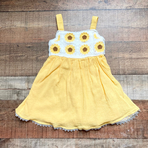 Haute Hippie Yellow Crochet Sunflower Dress- Size 3T