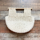 No Brand Crescent Straw Wooden Handle Handbag